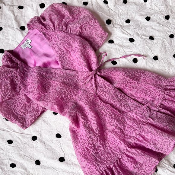 & Other Stories Mini Bold Shoulder Violet Wrap Dress Jacquard Floral Pri… - Picture 2 of 3